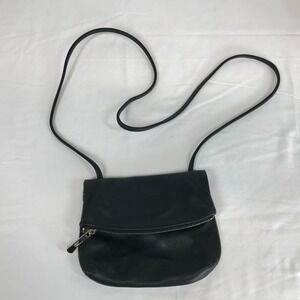 GG BOSS Genuine Leather Black Foldover Zip Crossbody Bag